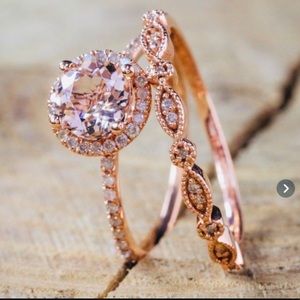 Milgrain pink morganite engagement ring set sz 5